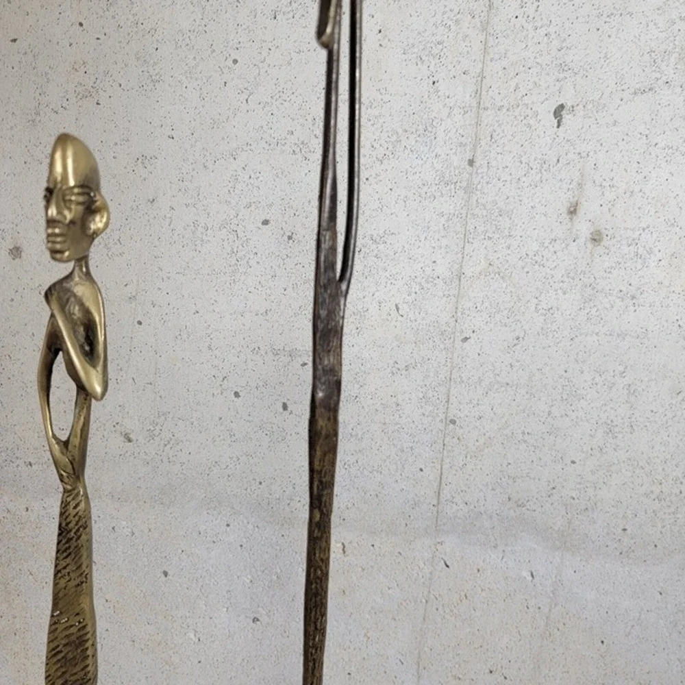 Set MID CENTURY AFRICAN BRONZE ELONGATED‎ MAN SCULPTURE STATUE GIACOMETTI STYLE
